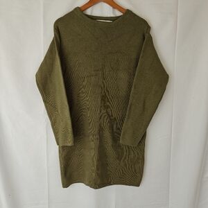 Moussy Tight Dress Knit Mini Length Long Sleeve Round Neck Olive Green One Size